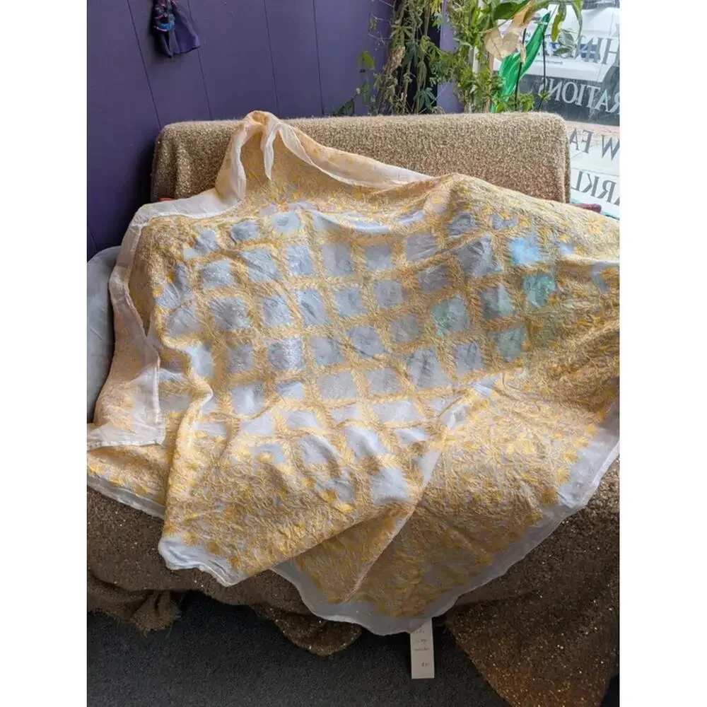 Large Yellow Embroidered Shawl Cloth from India